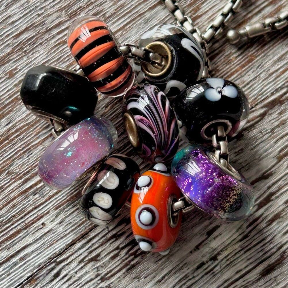 Trollbeads SzilvaBeads & Artisan LOT of 9 Halloween! Black Orange Purple Glitter
